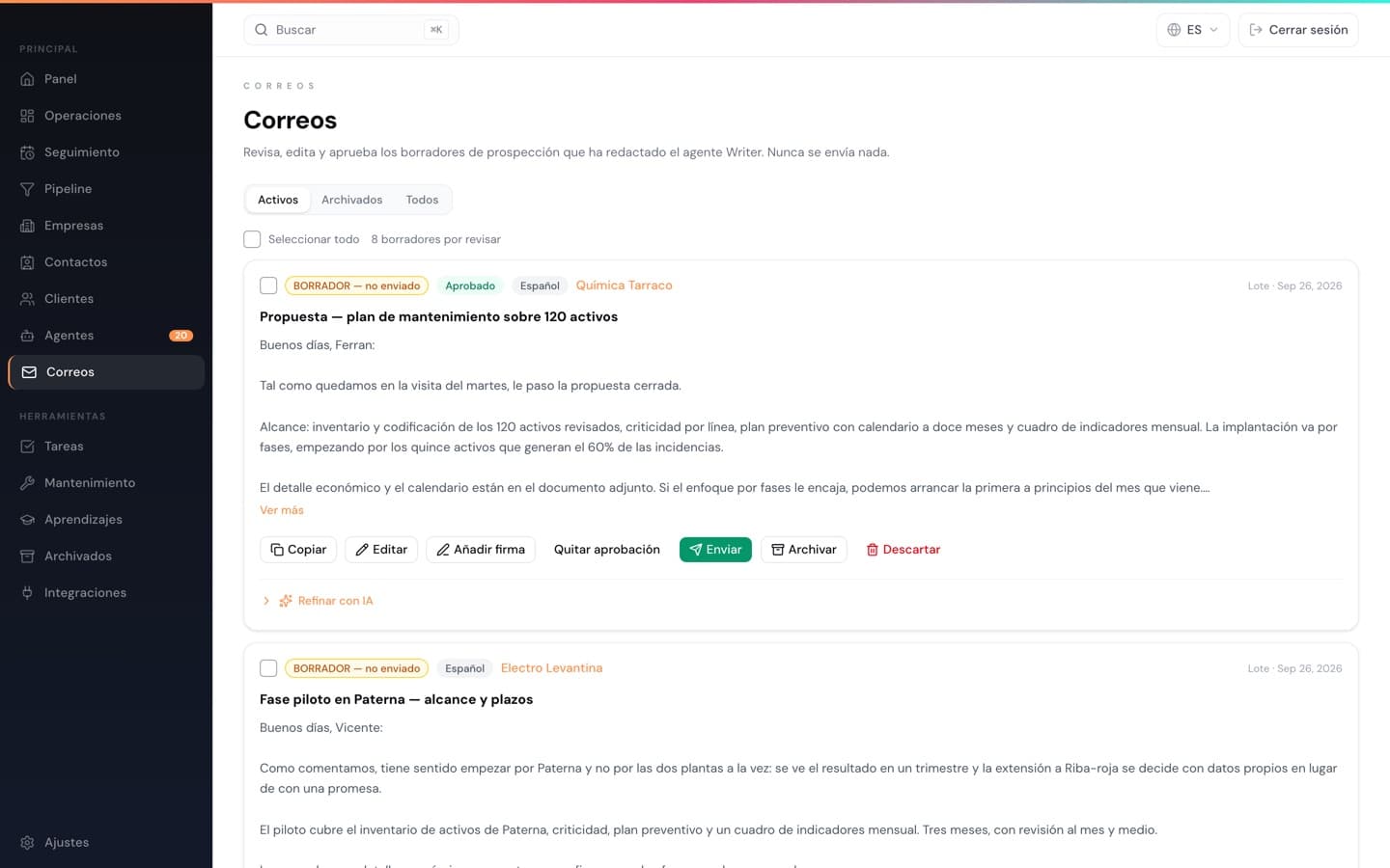 El portal CRM de Cepeman, amb dades de demostració